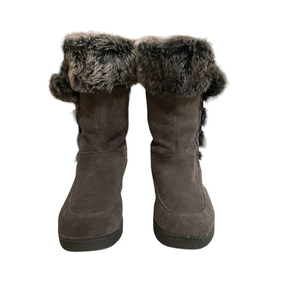White Mountain Winter Boots Women Size 9.5 Forest Faux‎ Fur Lined Suede Charcoal